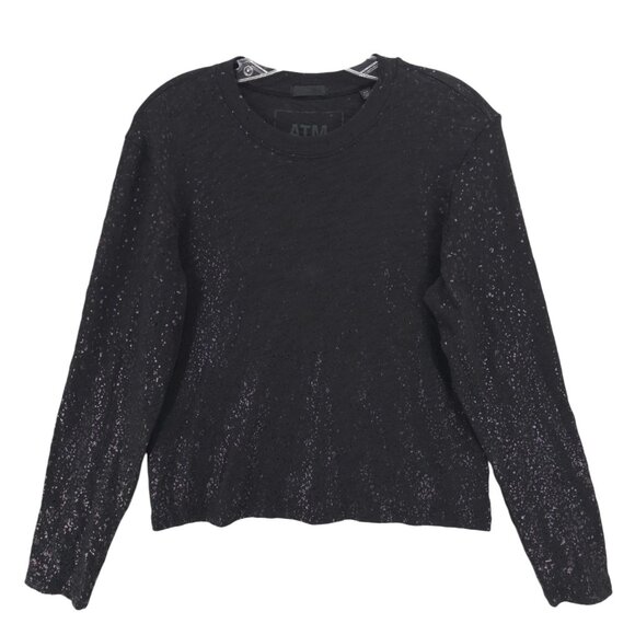 ATM Slub Jersey Metallic Foil Long Sleeve Crop Tee Black Sparkle Women's SMALL - Picture 1 of 6